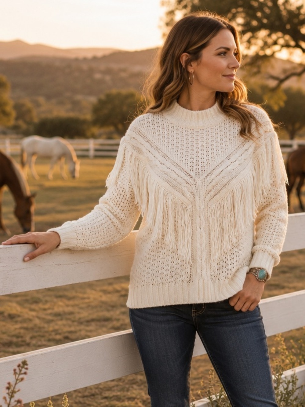 Forever 21 Fringe-Trim Mock Neck Sweater NWT Size Medium
